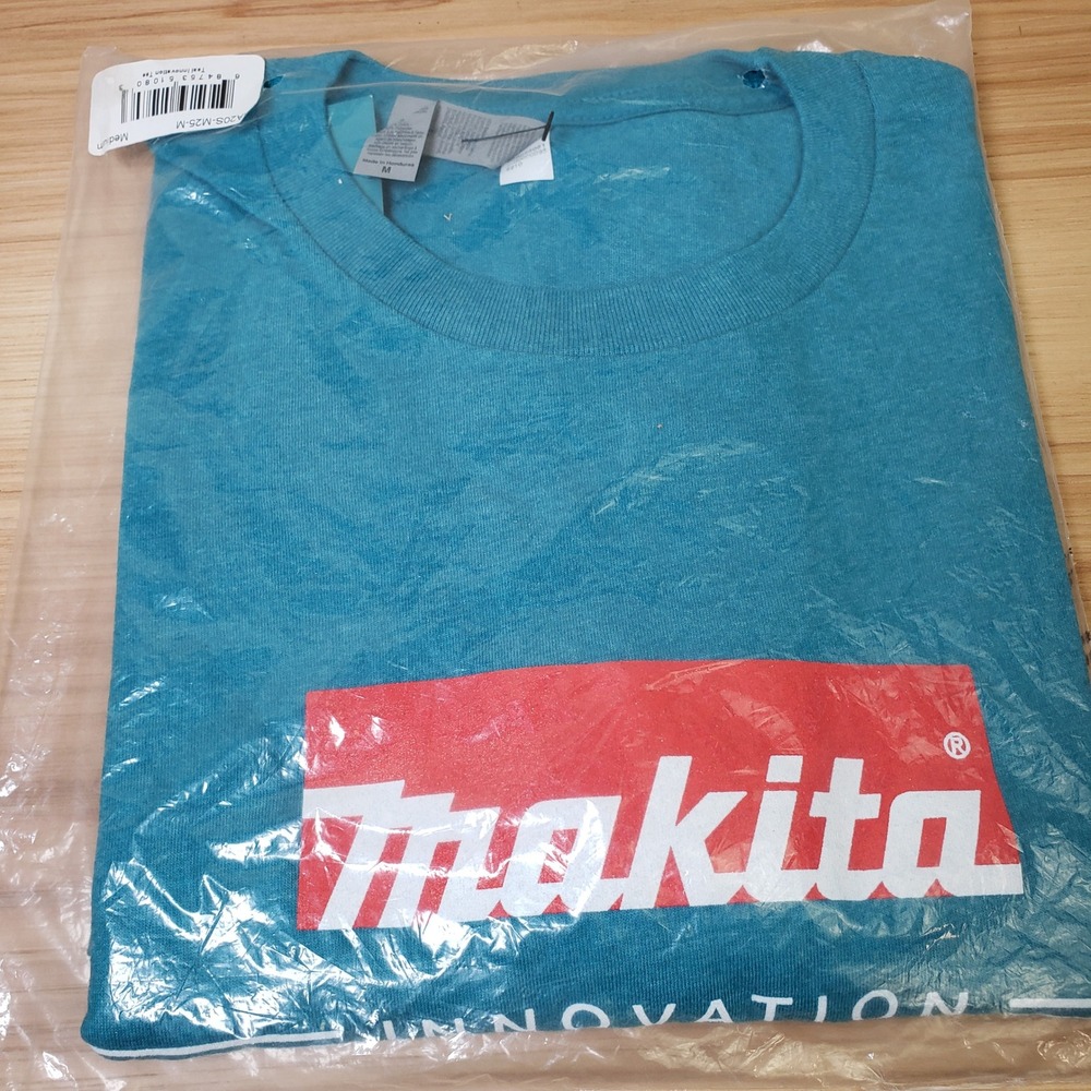 Makita Innovation Graphic Tee Shirt Teal Blue Power Tool Workwear Size M NEW